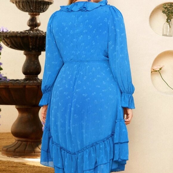 plus size Ruffle Trim long Flounce Sleeve Layered Hem Dress - Picture 3 of 5